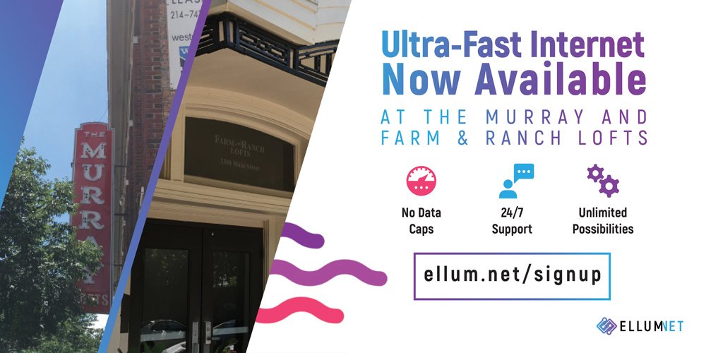 EllumNet's tweet image. With our latest expansion into The Murray and Farm &amp;amp; Ranch Lofts, Ellumnet is now in all of the @DeepEllumLofts properties! Your local ISP is expanding  throughout the neighborhood and a petition program to bring Ellumnet to your building is coming soon. Stay tuned!