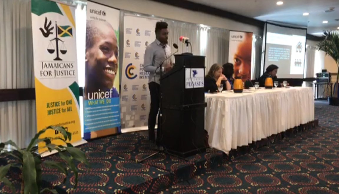 Rodje Malcolm, @JAForJustice's Executive Director, is now making a presentation of research results on wards of the state in institutional care. @UNICEFJamaica @CapriCaribbean @PMIPeace #ChildrenInStateCare