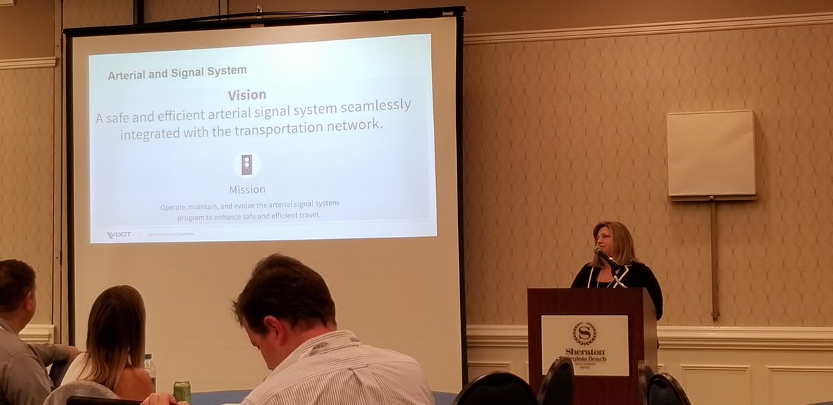 VHBnow's tweet photo. Michelle Cavucci presenting with @VaDOT's Marc Lipschultz on VDOT's Signal Program Updates at #VASITE Annual Meeting in Virginia Beach. https://t.co/uuikVN9Pnu