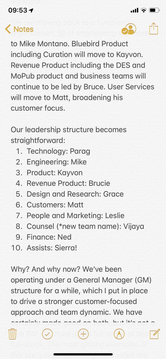 jack's tweet image. We‘re reorganizing how Twitter is going to work together for the next decade. Sent this note to our team, and sharing with the world, because we want to be more open about how we think and work. This is a small but important step. Experimenting! Let us know what you think.