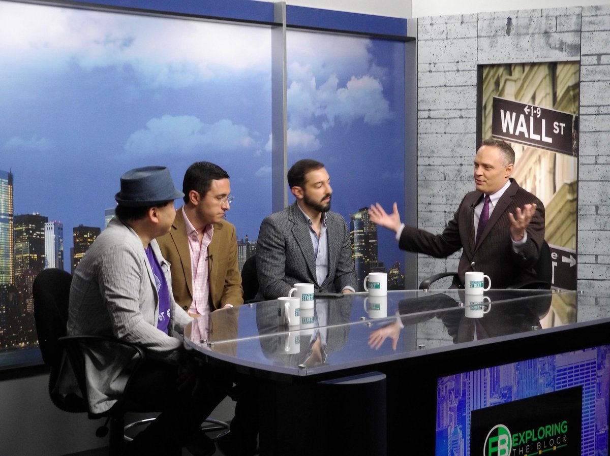 NewToTheStreet's tweet photo. Debating the merits of block chain, exchanges, and healthcare before the 📷 go live https://t.co/10roGDjn02