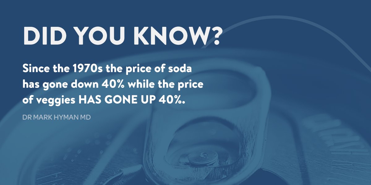 drmarkhyman's tweet photo. Sugar is one of the most abundant crops in the United States, and because of that, sodas and other sugary beverages are sold at incredibly low prices. Meanwhile, healthier options our bodies need are becoming more and more expensive. Shouldn't these realities be switched? https://t.co/CyuFlMqL97