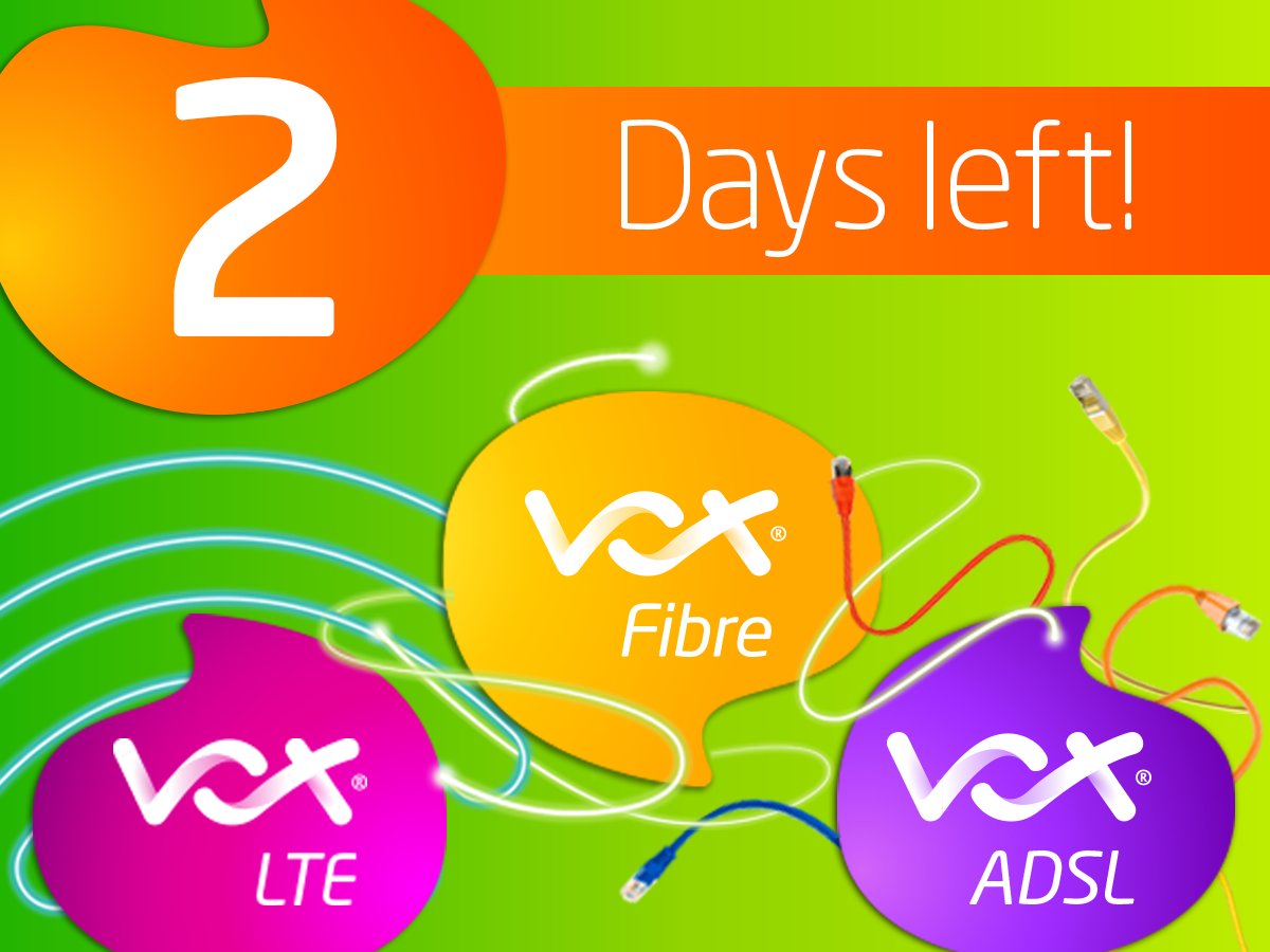VoxTelecom's tweet photo. June is almost over - and with it goes Vox's Hot Promos! But, there's still time for you to capitalise on one of our fantastic deals. Don't miss out! Sign up TODAY: https://t.co/GXN47G7weW
#Vox #VoxADSL #VoxFTTH #VoxLTE #VoxPromo #VoxMomentum https://t.co/lqOwjI8MEb