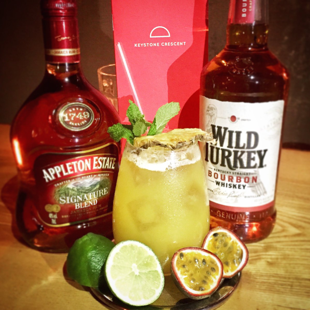 Hello Weekend, lets get Tiki! Pineapple, passion fruit, lime &amp; orgeat with sage &amp; nutmeg. Team up with any spirit! #tiki #pineapple #passionfruit #mixityourway #appletonestate #wildturkey #thatgarnishthough #cocktails #keystonecrescent #londonbar #speakeasy #secretbar #comefindus