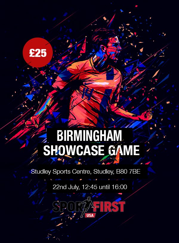 SportFirstUSA's tweet image. ⚽️🇺🇸 Birmingham Showcase Game 🇺🇸⚽️ 

On the back of our sold out Showcase Game in London we are delighted to announce our Birmingham Showcase game on 22nd July. Register here to confirm your place!

sportfirstusa.co.uk/assessment-day…