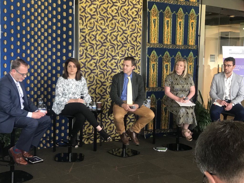 Moderating Panel 2 “Innovative Tools and Resources for Storytelling” is our own Noah Wilderman with speakers Davar Ardalan <a href="/idavar/">Davar Ardalan</a> (#IVOW), Miles Sedgwick (@rana_labs), and Jessica Stuart (<a href="/LSSmedia/">Long Story Short</a>) &amp; <a href="/johntassparker/">JTP</a> (<a href="/instagram/">Instagram</a>). #MSIStratComm2018