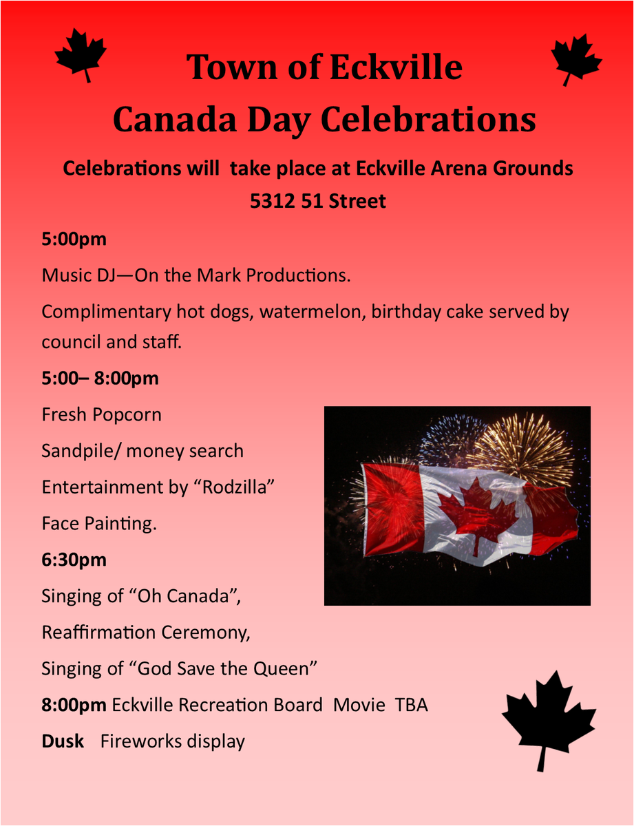 <a href="/townofeckville/">Town Of Eckville</a> is hosting some great Canada Day activities!

For more information on other Canada Day events happening in the county visit our website: 
lacombetourism.com/signature-even…