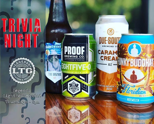 Legends_Tavern's tweet image. Join the game tonight for Live Trivia at our Lighthouse Point location!!! Starting at 8pm! &amp;amp; don’t forget that tonight is Craft Beer Night with $3 craft bottles and $8 craft flights start at 6pm until close!

#trivianight #craftbeer #craftdraft #craftbeer #specials #crafty #…