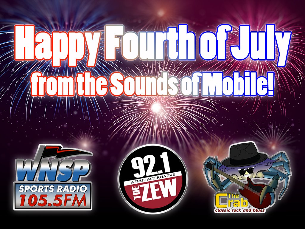 WNSP Sports Radio (@wnsp) on Twitter photo From our family to yours, have a safe and happy #4thofJuly! #TheSoundsofMobile
<a href="/WNSP/">WNSP Sports Radio</a>
<a href="/92ZEW/">92ZEW -- Mobile's True Alternative since 1983</a>
<a href="/TheCrabFM/">96.5 The Crab</a> From our family to yours, have a safe and happy #4thofJuly! #TheSoundsofMobile
<a href="/WNSP/">WNSP Sports Radio</a>
<a href="/92ZEW/">92ZEW -- Mobile's True Alternative since 1983</a>
<a href="/TheCrabFM/">96.5 The Crab</a>