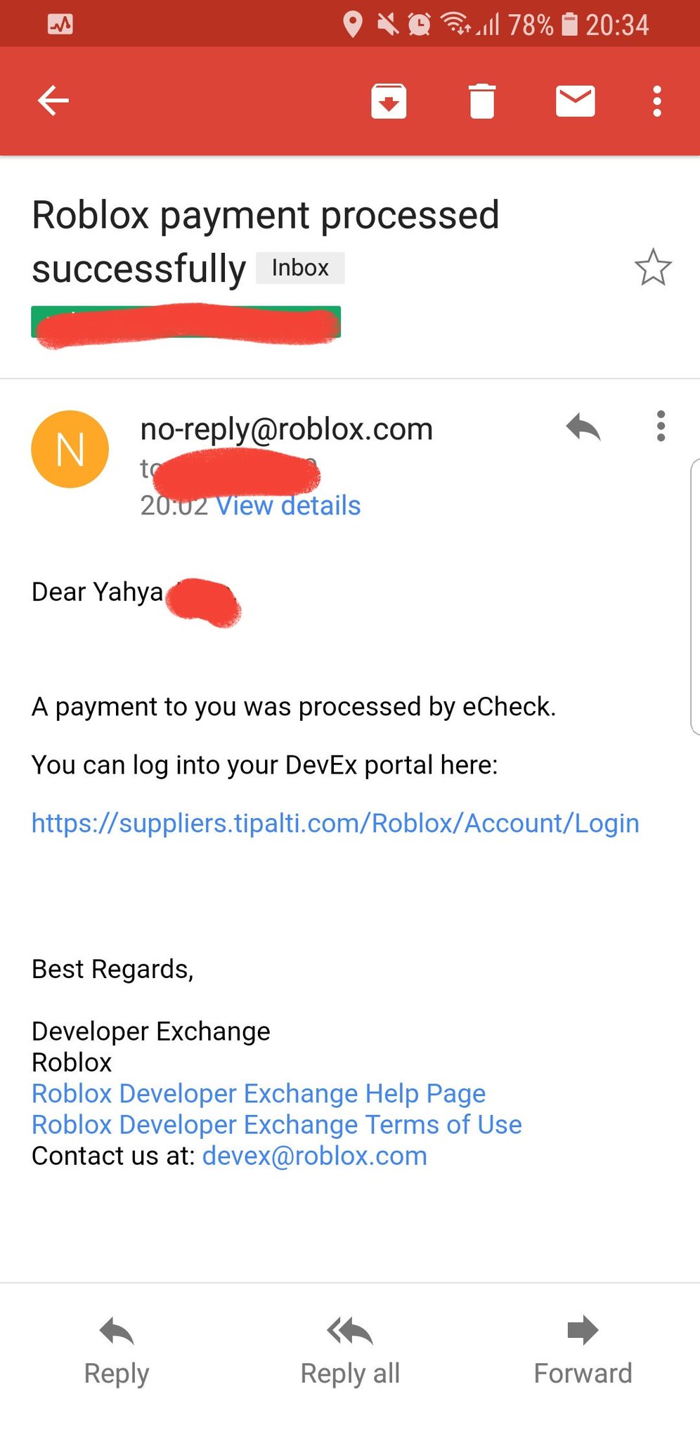 Confidentcoding Yahya On Twitter Huge Shout Out To The Roblox Devex Team For Processing My Devex In Under 48 Hours I Love You Guys
