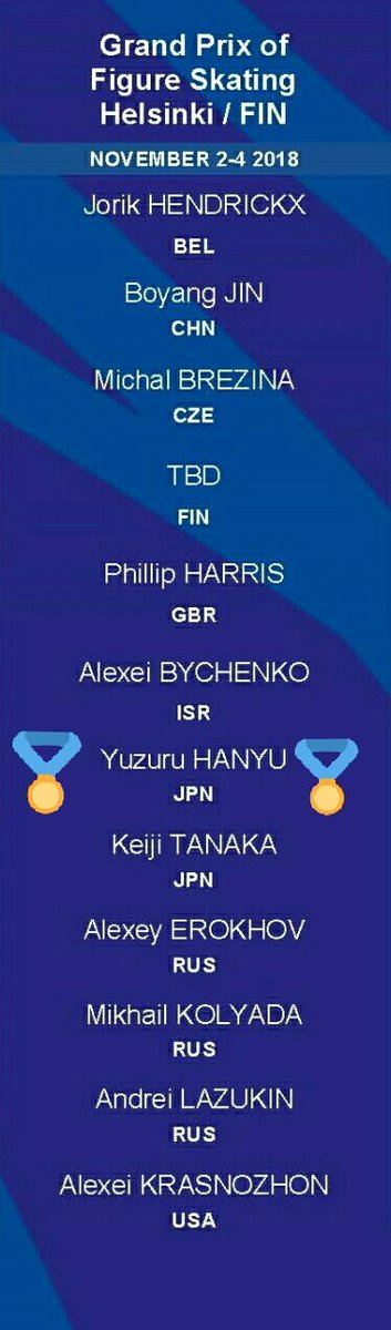 hanyuyuzurufeed's tweet image. 2018/2019 Grand Prix Series Assignments
— Grand Prix of Figure Skating Helsinki / November 2-4, 2018
— Rostelecom Cup / November 16-18, 2018

2018/2019 Grand Prix Final
— Vancouver, Canada / December 6-9, 2018