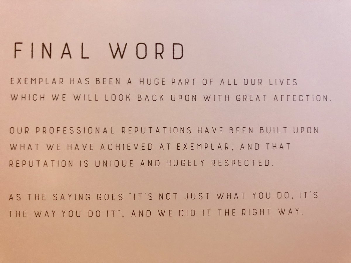 An emotionally charged day today as we enjoyed a last lunch for Exemplar. The team presented us with a book charting our 15 years. What an amazing journey with a truely amazing group of talented individuals. Thank you all.