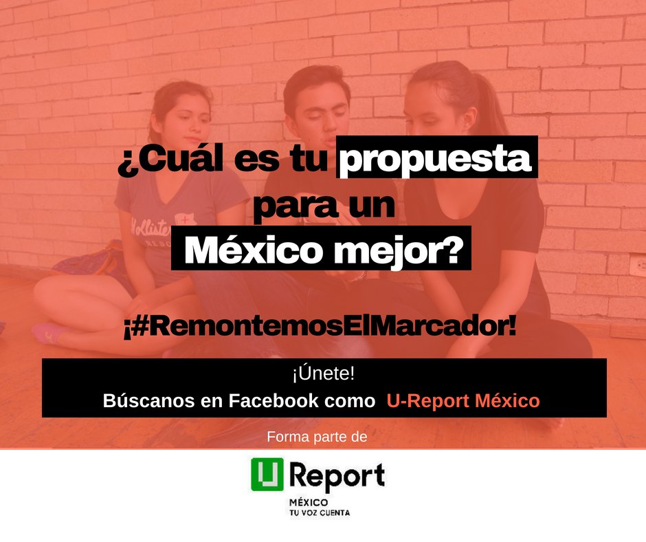 UNICEFMexico's tweet photo. ¿Eres U-Reporter de @UreportMexico? Queremos saber cuáles son tus propuestas para un #México mejor?
Sigue a U-Report en Twitter y Facebook y haz oír tu voz para que tus opiniones sean tomadas en cuenta.
#ParaCadaNiño, el derecho a la participación. #RemontemosElMarcador https://t.co/F3QNxehXG7