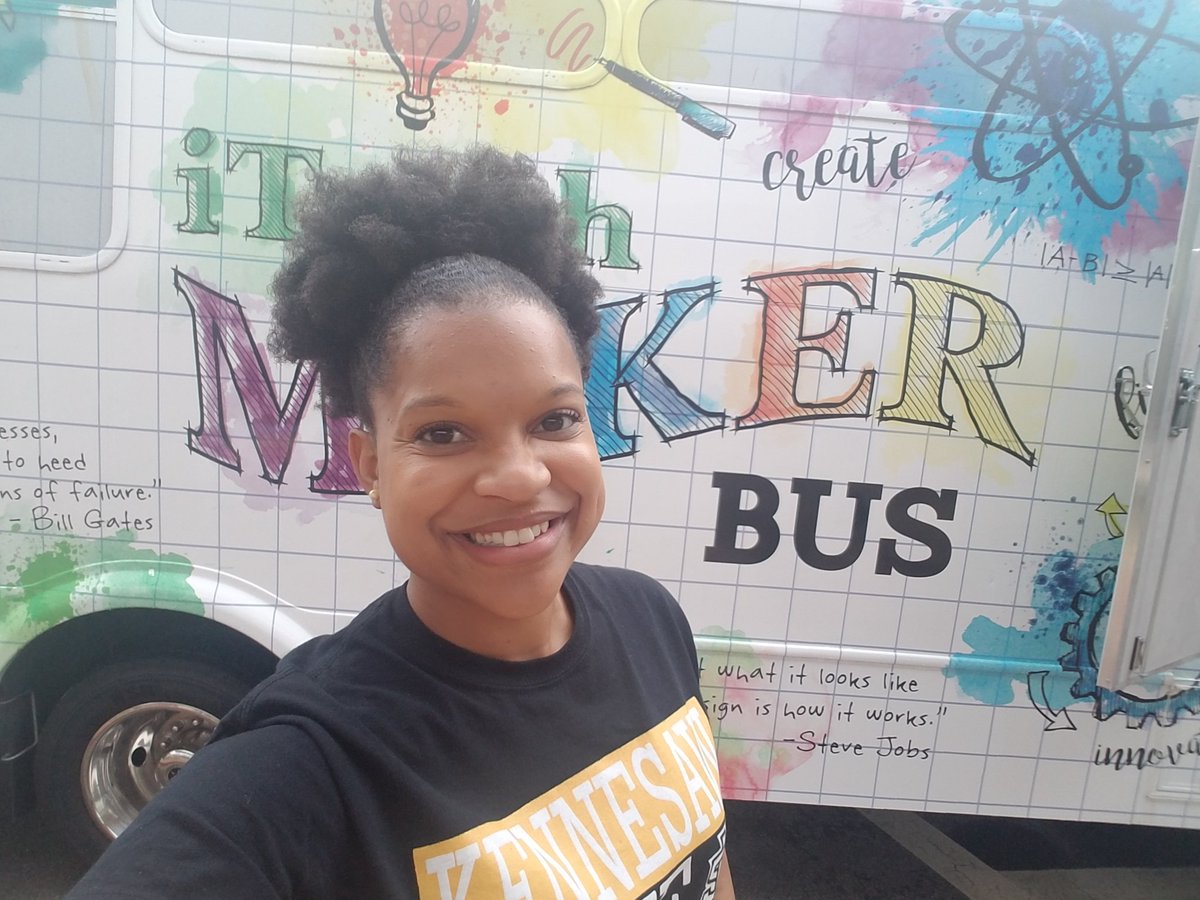 JC_TeachTech's tweet photo. Last day of MakerBus PD! So much learning, collaborating and MAKING. We came, we saw, we MADE! #imamaker #ksuiteach #iTeachMaker #makerspace @ksuiteach @leighmlibrarian @ijustkeepswimn @kmsteach31 @therealmrgertz @msumukoro @FultonCoSchools https://t.co/S8Xk32Xkjo