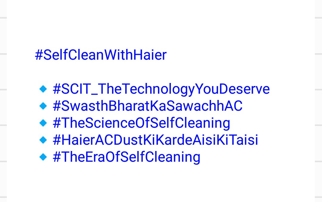 prashantDocean's tweet photo. @IndiaHaier This is just the awesomest contest.
Loved it.
Some of my catchy Hashtags.
#SelfCleanWithHaier #InspiredLiving
@IndiaHaier https://t.co/BMXQ1kKTOo