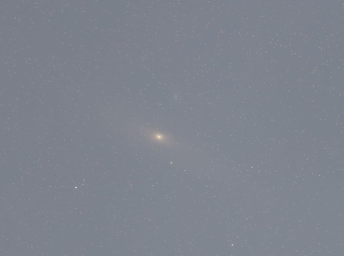 merinrejichacko's tweet image. M31, the Andromeda Galaxy, taken with a Canon EOS D9, 200 mm lens, 31 exposures with 45 s each, ISO 800, F4.5. The first is the original stacked image thanks to #DeepSkyStacker, and the second is after #Photoshop. Not bad for a first try, if I say so myself.