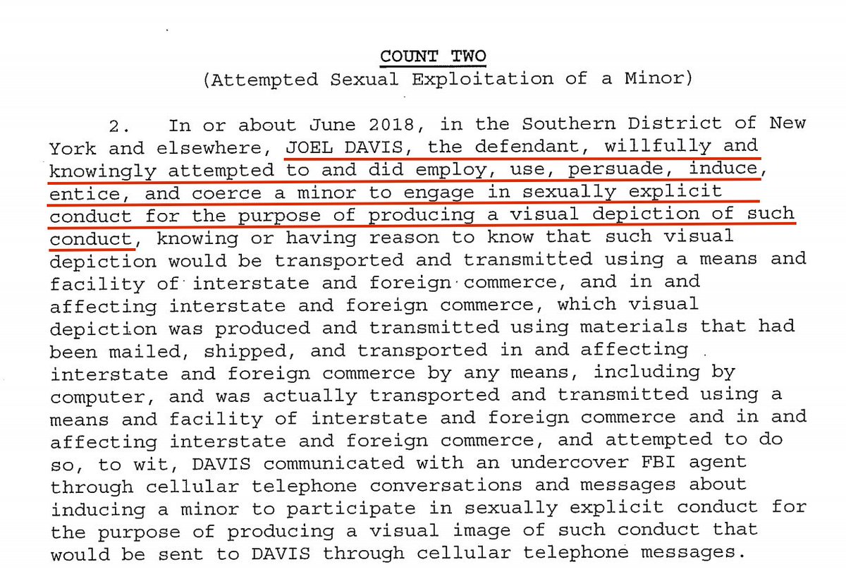 Unsealed Indictment For Joel Davis, Hillary Clinton's Campaign Chairman, Shows The Insane Sick Truth.Screenshots Of Each Count. (Not Graphic.)I Read The Complete Indictment. I Do NOT Recommend Reading It. Your Stomach Will Turn. You Will Cry.GRAPHIC! https://www.justice.gov/usao-sdny/press-release/file/1075016/download