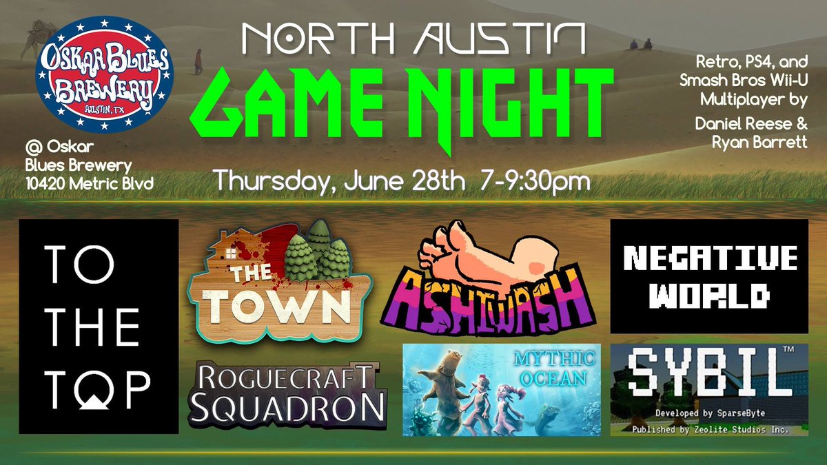PanicButtonGame's tweet photo. In Austin? North Austin Game Night is tonight, 7pm Central at @oskarblues! Play a bunch of great games with the developers – Including @VR_ToTheTop for PlayStation VR, from @ElectricHatGame:

https://t.co/uKYcx98Yav

https://t.co/9vGvREDrU2

#ATX #AustinGameDev #FreeEvent https://t.co/kdbaKalk1a