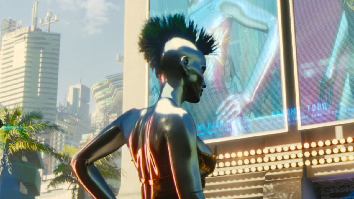 GamesRadar's tweet photo. Cyberpunk 2077's world has weird celebrities and nostalgic band jackets https://t.co/ziWJKuUIWX https://t.co/hQh6UGEevY