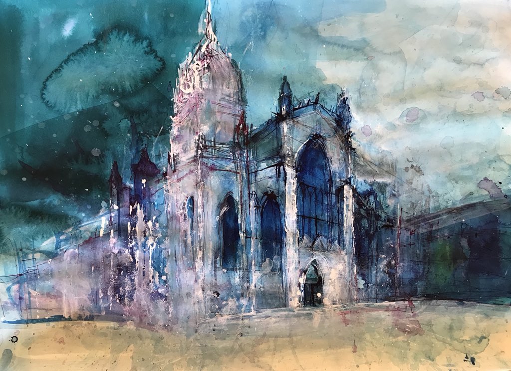 Ann_Oram's tweet image. A new start on St Giles in Edinburgh. The angle is a bit tricky, but will be a good challenge. #architecture #StGiles #Edinburgh #Buildings #watercolour #ink #painting #studio