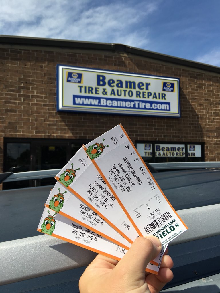 KyleSchass's tweet photo. Throwing myself into #TheHopper tonight for the first time thanks to @BeamerTireAutoR
Thanks for the oil change and @GSOHoppers ⚾️🎟! https://t.co/K2trjRnbGa