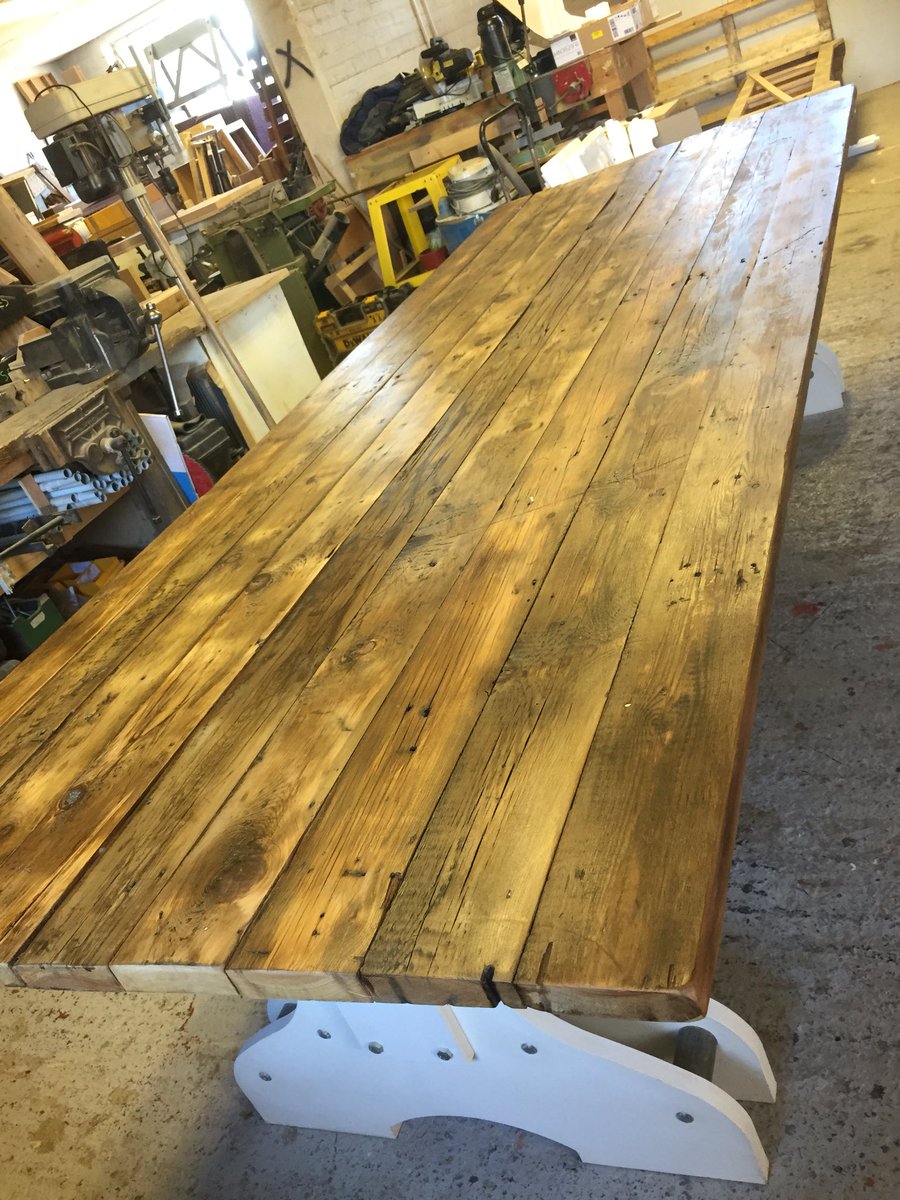 GethynTree's tweet image. If you’ve got 11 friends you could invite them for dinner around this huge table! 10ft long!
The base is my own design, industrial as you like! The top is made using roof boards from the old locomotive sheds at Derby, plenty of nice features and a great part of local history.£850