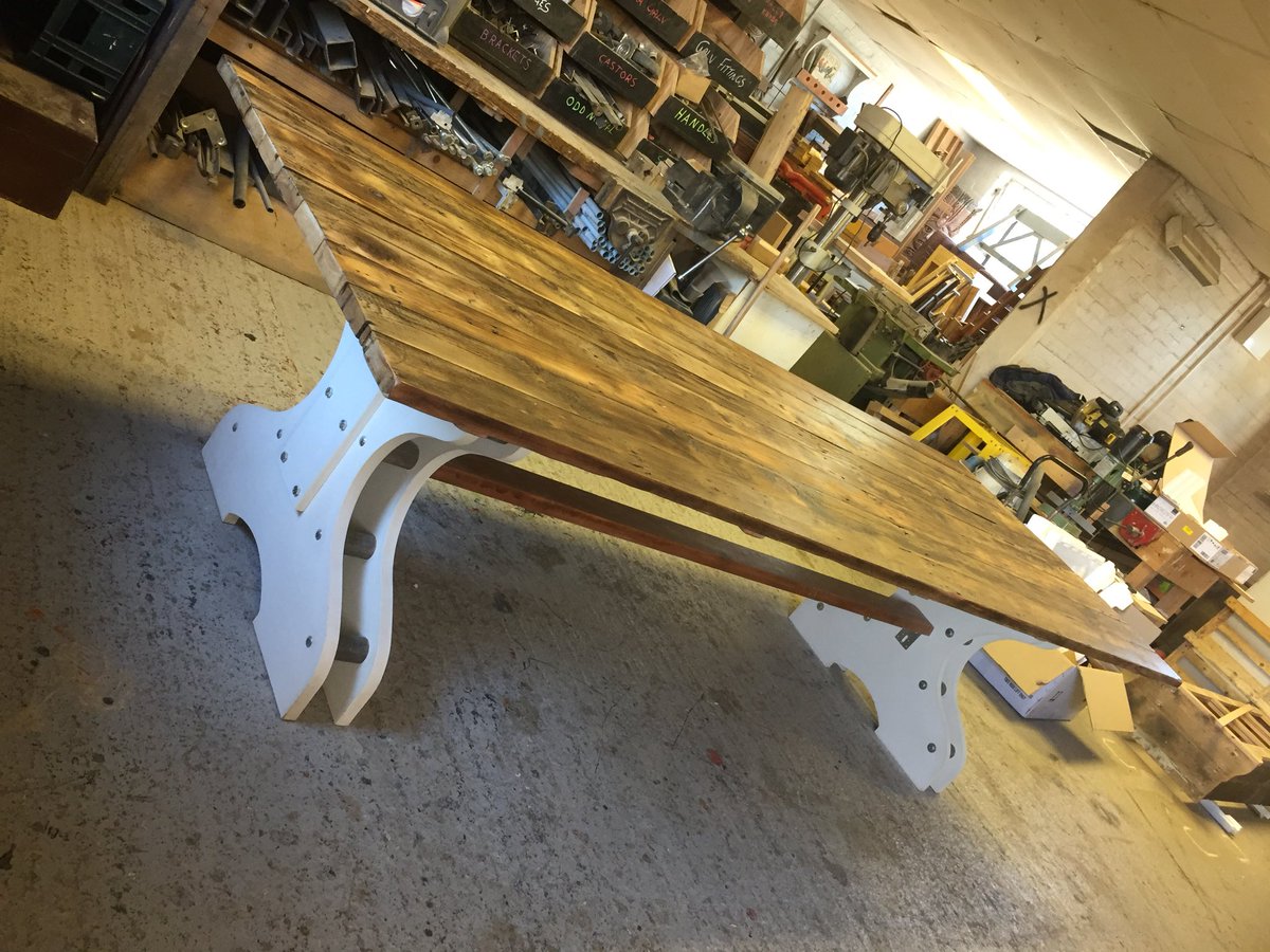 GethynTree's tweet image. If you’ve got 11 friends you could invite them for dinner around this huge table! 10ft long!
The base is my own design, industrial as you like! The top is made using roof boards from the old locomotive sheds at Derby, plenty of nice features and a great part of local history.£850