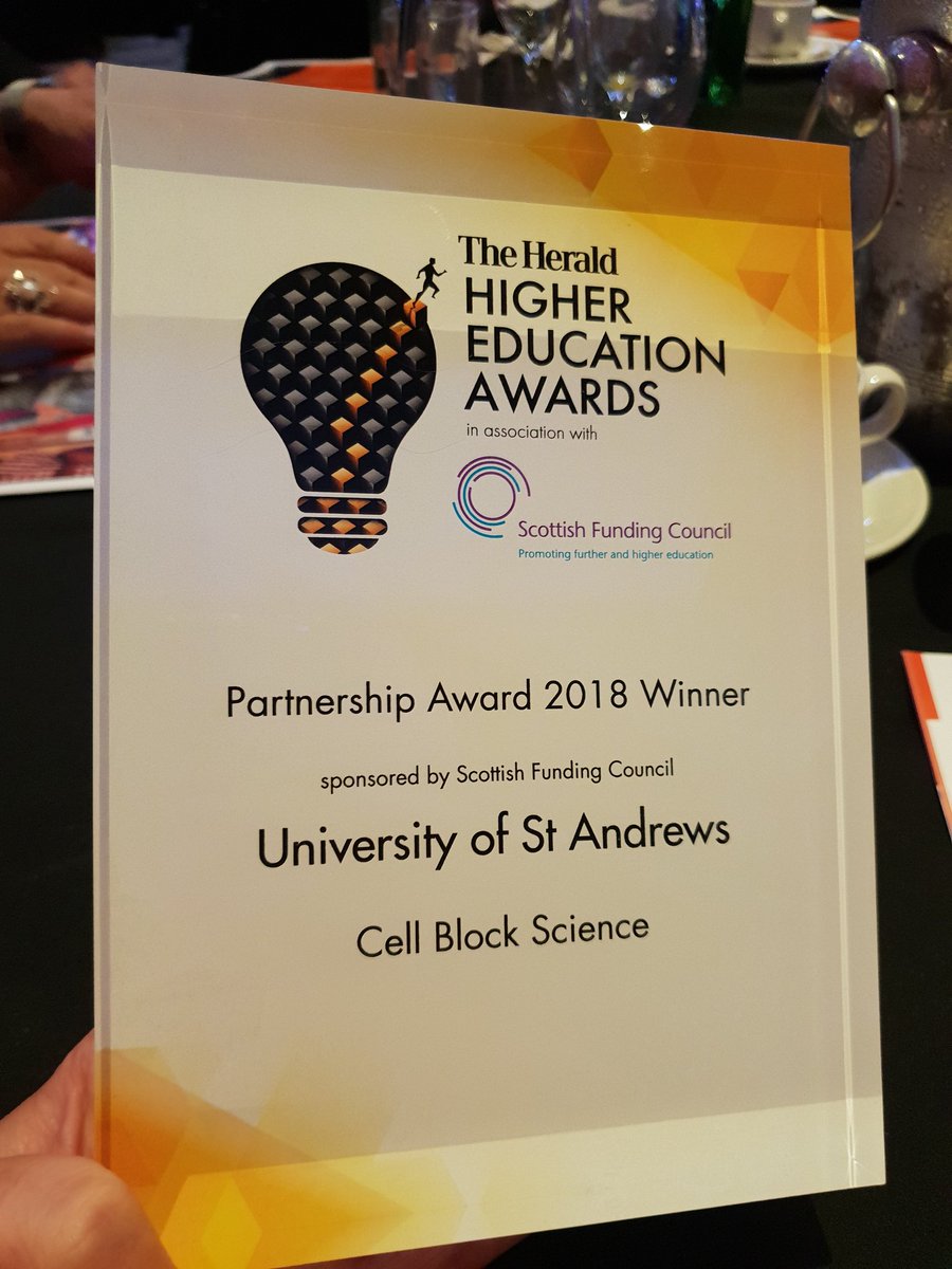 WE WON!!!!! Cell Block Science won the Partnership Award at the #heraldheds =) @UniStrathclyde @StrathChem @cdt_optima