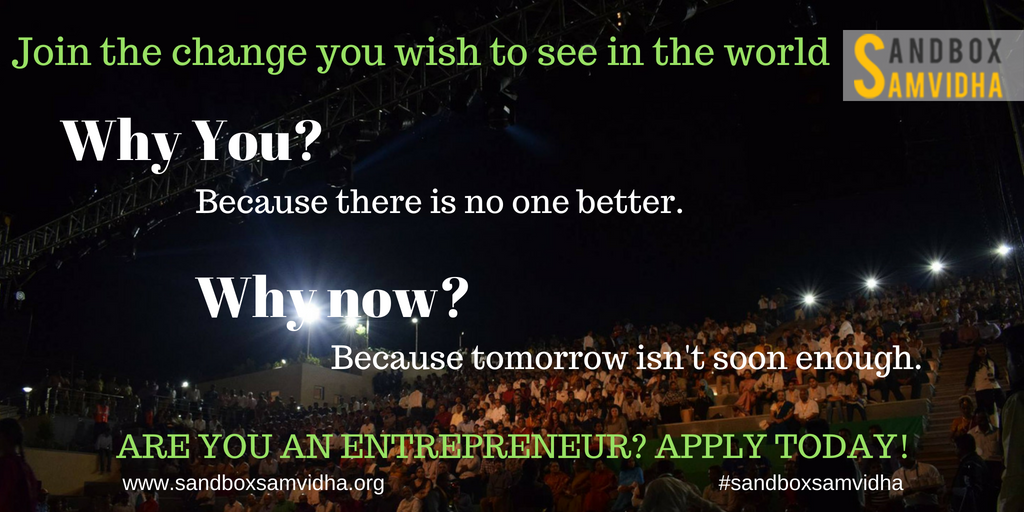 SandboxSamvidha's tweet photo. Do you have an idea that can change the world?
Apply today to join enabling ecosystem of change-makers.
Application link: https://t.co/45sONiY07E
For queries write to us at samvidha@dfmail.org
#DFIndia #Pitchyouridea #Socialimpact #Connect #Entrepreneurs #Changemakers https://t.co/x1vncEkQYP