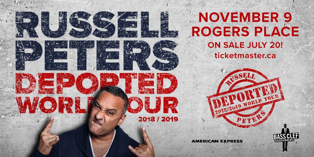 EVENT ANNOUNCEMENT 💥

<a href="/therealrussellp/">Russell Peters</a> will perform at #RogersPlace on Nov. 9! 🙌

Tickets go on sale July 20 at 10 AM. 🎟️

MORE INFO ➜ rogersplace.com/russell-peters…