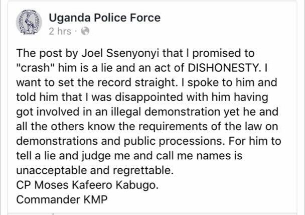 Joel Ssenyonyi (@joelssenyonyi) on Twitter photo Afande <a href="/KafeeroMoses/">AIGP Kafeero Moses</a> if what I tweeted is a lie,in law it's defamation,an offense. So I challenge you to charge me,then the phone record will be produced in court&you'll eat your words.When a citizen commits an offense,you take them to court,not threaten them <a href="/PoliceUg/">Uganda Police Force</a> <a href="/ntvuganda/">NTV UGANDA</a> Afande <a href="/KafeeroMoses/">AIGP Kafeero Moses</a> if what I tweeted is a lie,in law it's defamation,an offense. So I challenge you to charge me,then the phone record will be produced in court&you'll eat your words.When a citizen commits an offense,you take them to court,not threaten them <a href="/PoliceUg/">Uganda Police Force</a> <a href="/ntvuganda/">NTV UGANDA</a>