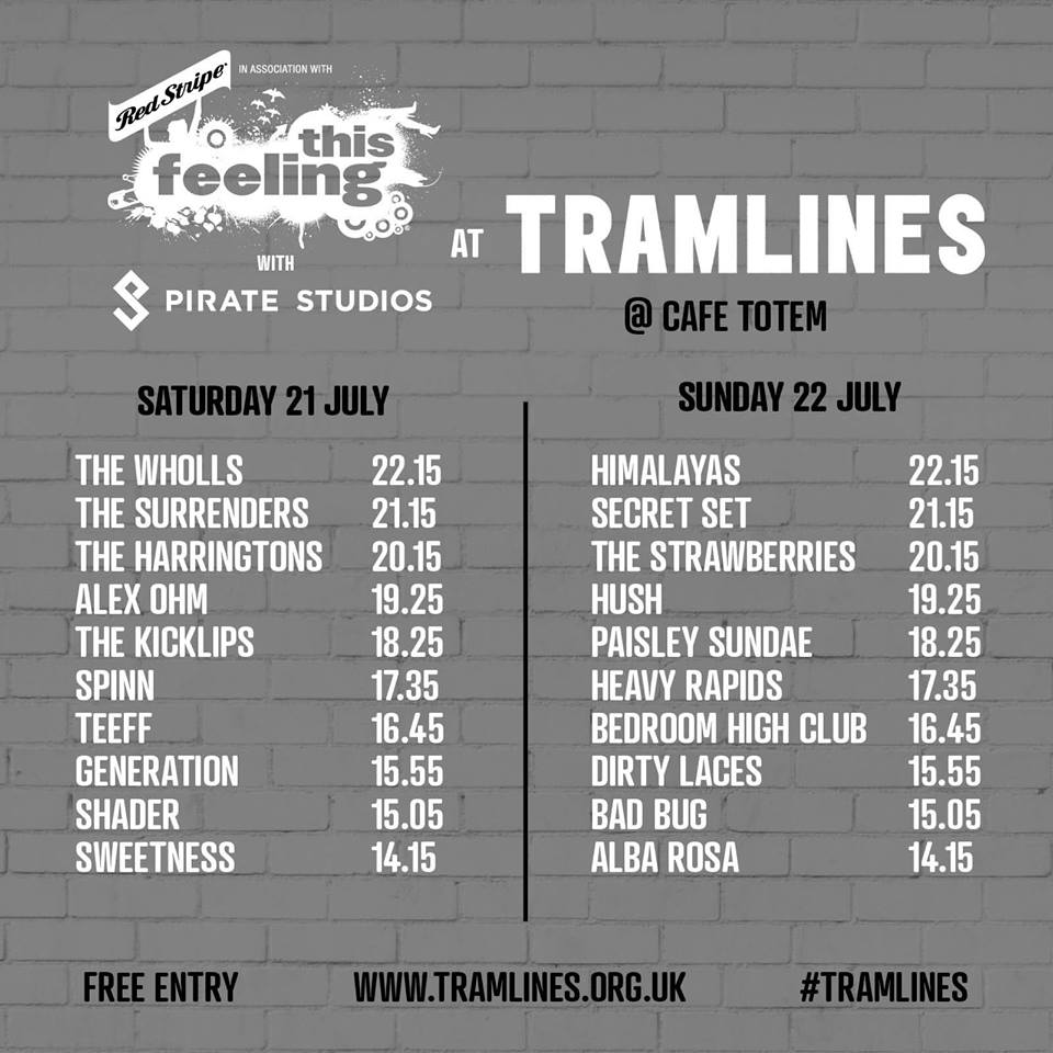 AlbaRosaMusic's tweet photo. TRAMLINES! We’ll be kicking off a great line up on Sunday 14:15 at Café Totem for This Feeling w/Pirate Studios Red Stripe. This is gonna be banging, make sure you’re there! #tramlines #sheffiels #music #rocknroll #unsignedartist #yorkshire #festival https://t.co/wTfMZoF0c7