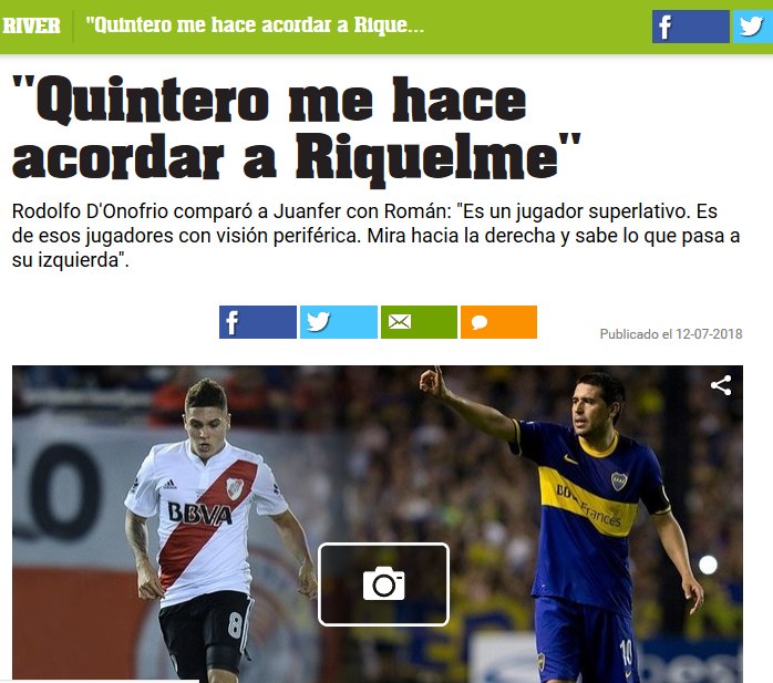 Debe ser MUY triste tener ídolos de papel como para que comparen SIEMPRE a todos tus jugadores del momento con los de Boca. A Gallanto no te lo comparan con Humón Díaz, tiran a Bianchi que ganó el cuádruple de Libertadores. Fabbiani? Guille. Quintero? Riquelme. Pratto? Palermo.