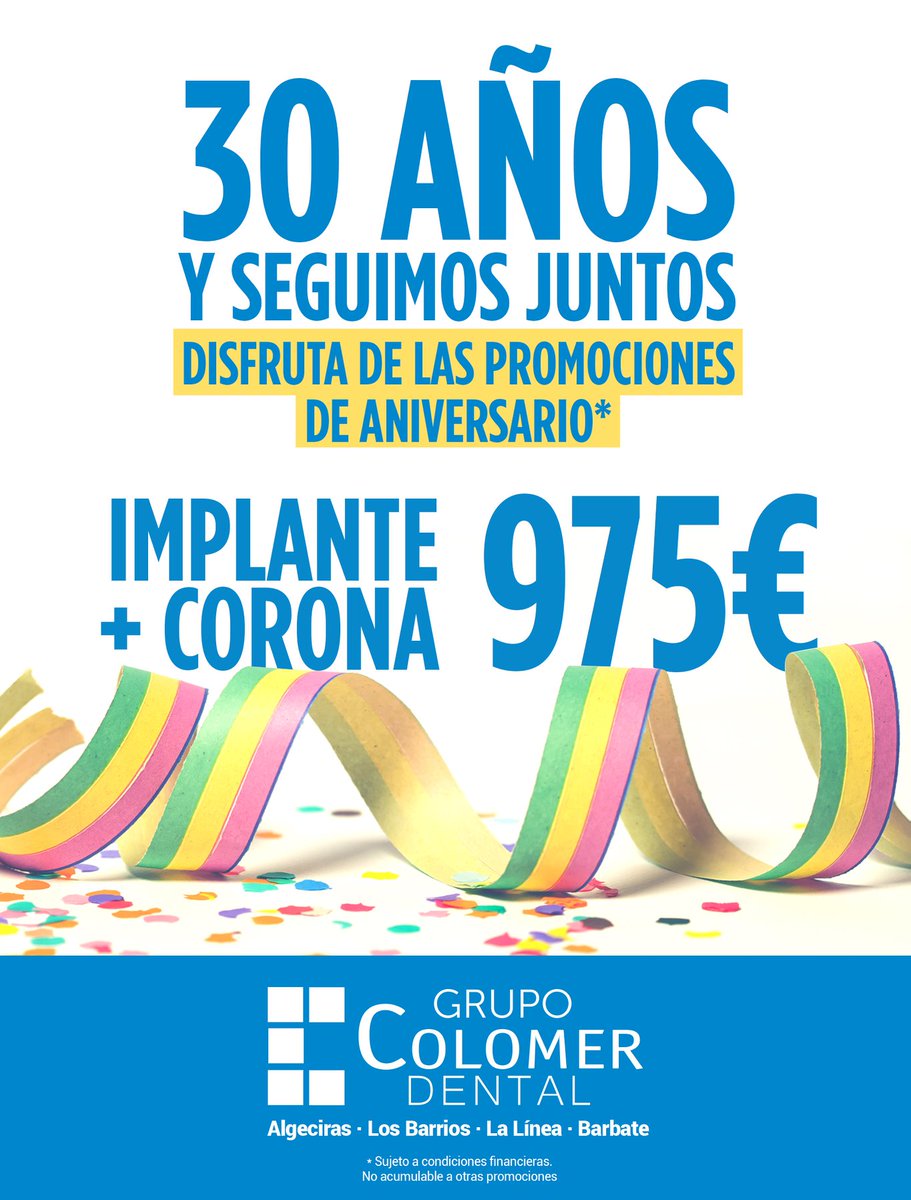 🎉🎉CUMPLIMOS 30 AÑOS🎉🎉 y queremos celebrarlo!! Para ello hemos diseñado #promociones que no podrás dejar pasar. Si necesitas un tratamiento de #IMPLANTE+CORONA no dudes en pedir tu primera cita gratuita. #FelizMartes