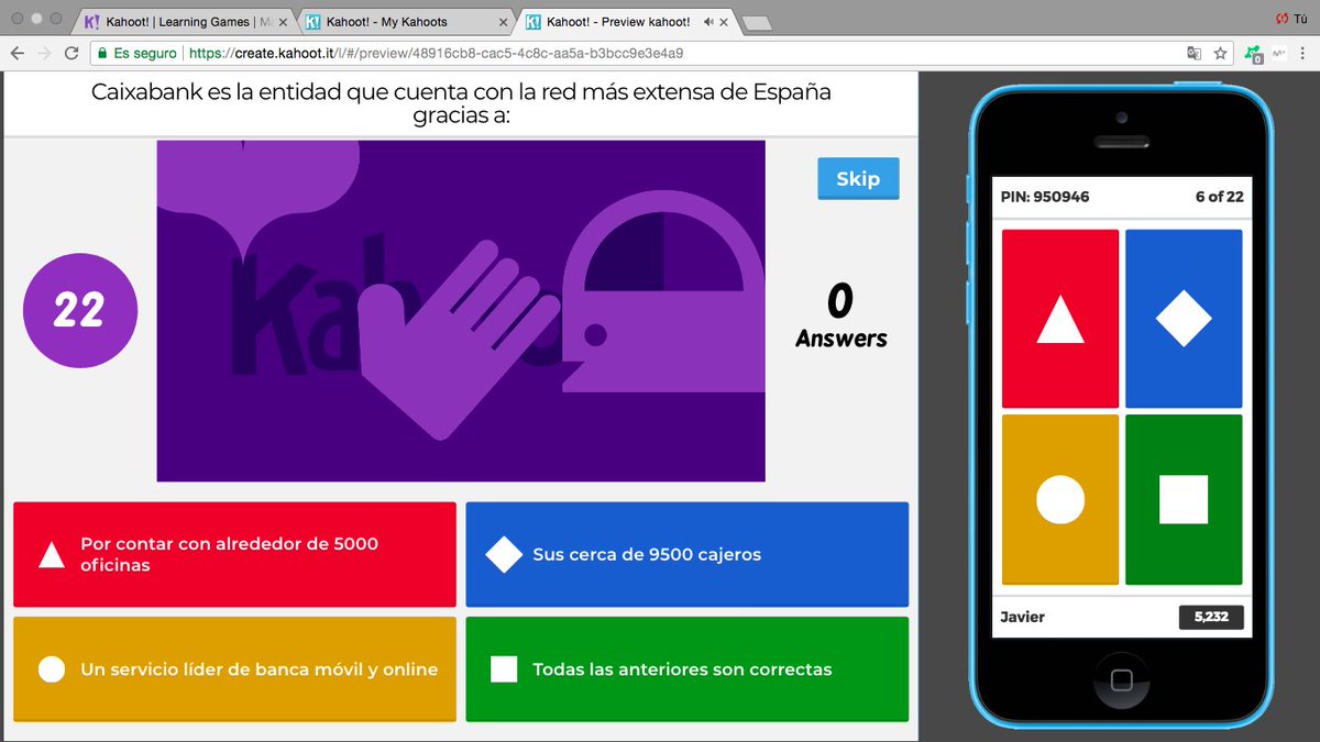 Todo listo para la formación de Caixabank en Ibiza la semana que viene. 
Seguimos con las estrategias de gamificación. ¡Kahoot preparado! Si cambiamos el "examen" por un concurso donde demuestren los conocimientos adquiridos seguro que aprenden y disfrutan mucho más. #kahoot