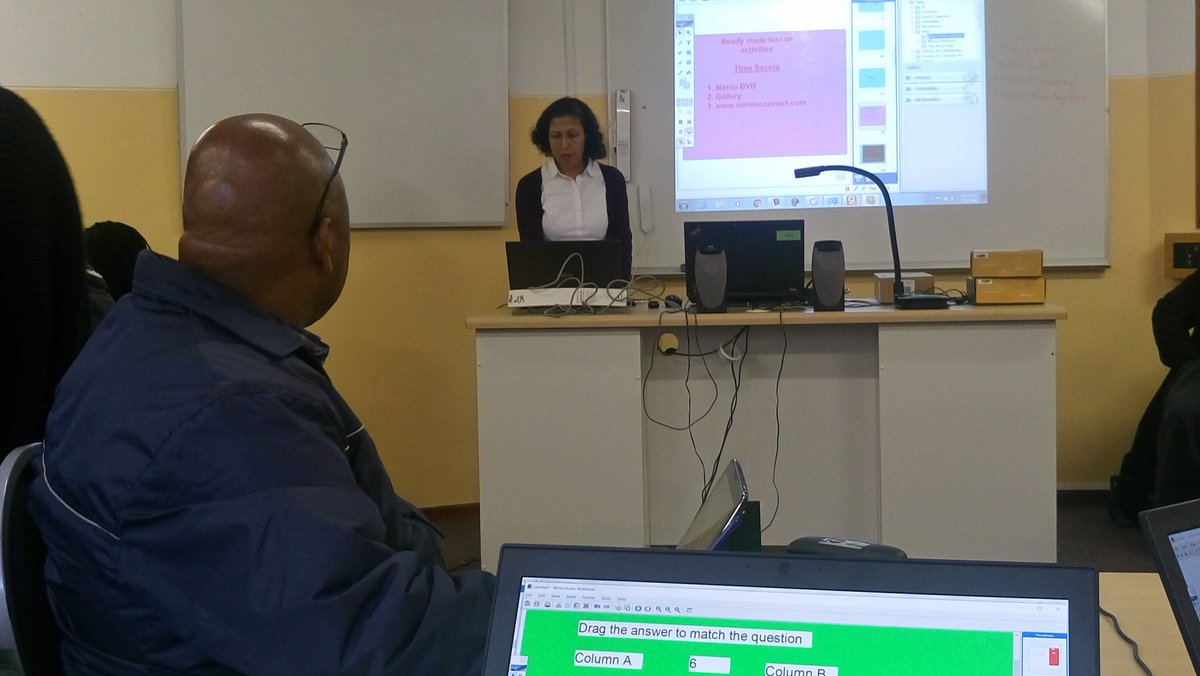 Faldela's tweet image. Imelda Terry presenting Smart Classroom. Lovely refresher course especially if you have forgotten what Ez display passcode can do, lol. #wced #edtechsummitSA