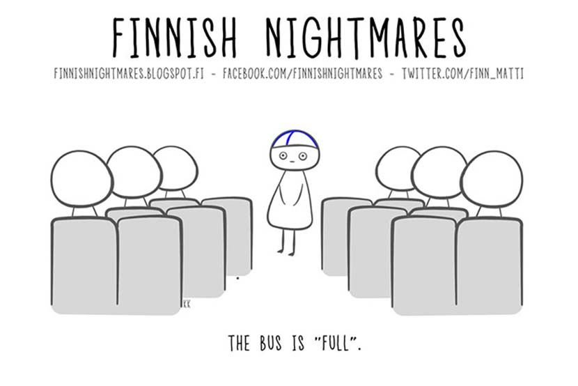 yicaichina's tweet image. Socially Awkward #Chinese #Millennials Claim They’re ‘Spiritually #Finnish’ as #comicstrip #FinnishNightmares becomes popular in #China. 1. The Bus is full! 2. That moment when you're leaving home at the same time as your neighbour :/ 3. Real life #Finns bit.ly/2JiYGmD