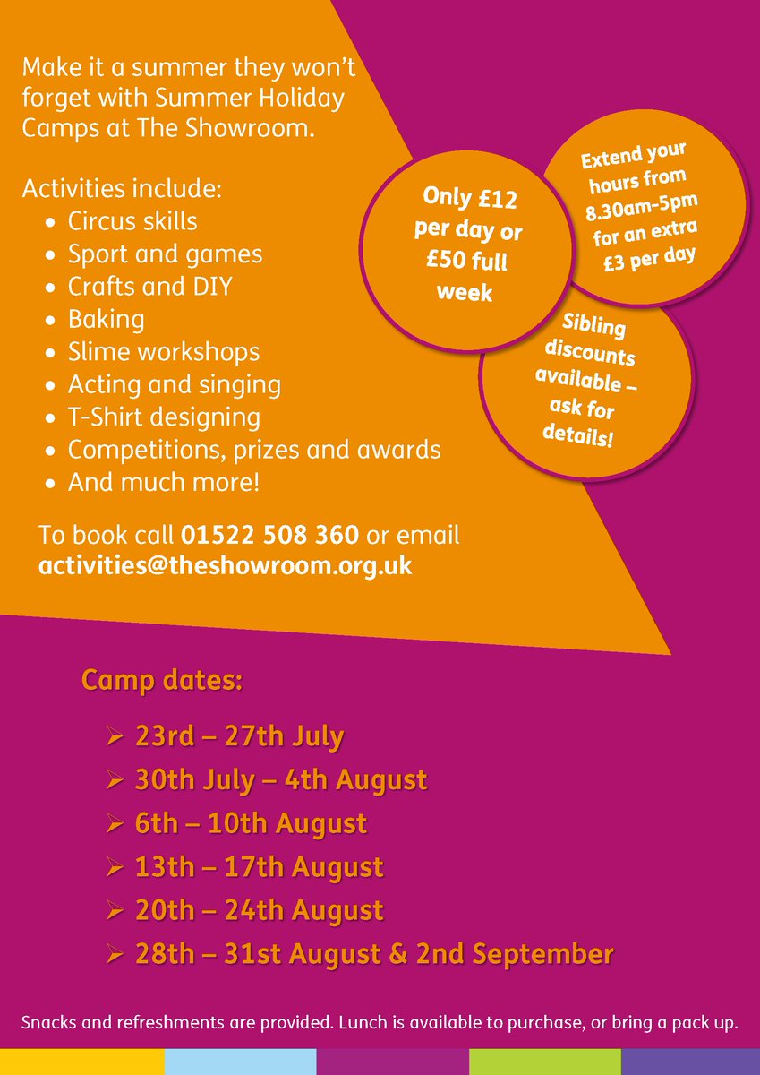 ☀️😎 We're running Holiday Camps this summer! 

There's something for everyone with a different theme each week. 

Activities include #sports and #games, #acting, #singing and #dancing, and #arts and #crafts.

#SummerHolidays #LincsConnect #VisitLincoln