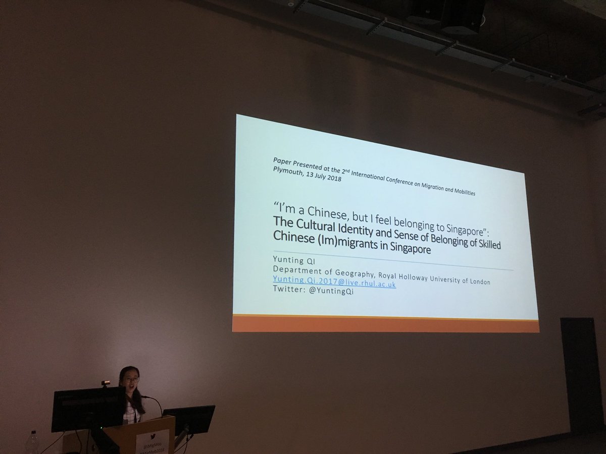 Up next, <a href="/YuntingQi/">Dr QI Yunting Tina 戚云亭</a> presents a fascinating account of the complex senses of identity and belonging felt by Chinese skilled migrants in Singapore <a href="/iMigMob/">Migration Mobilities</a> #iMigMob2018
