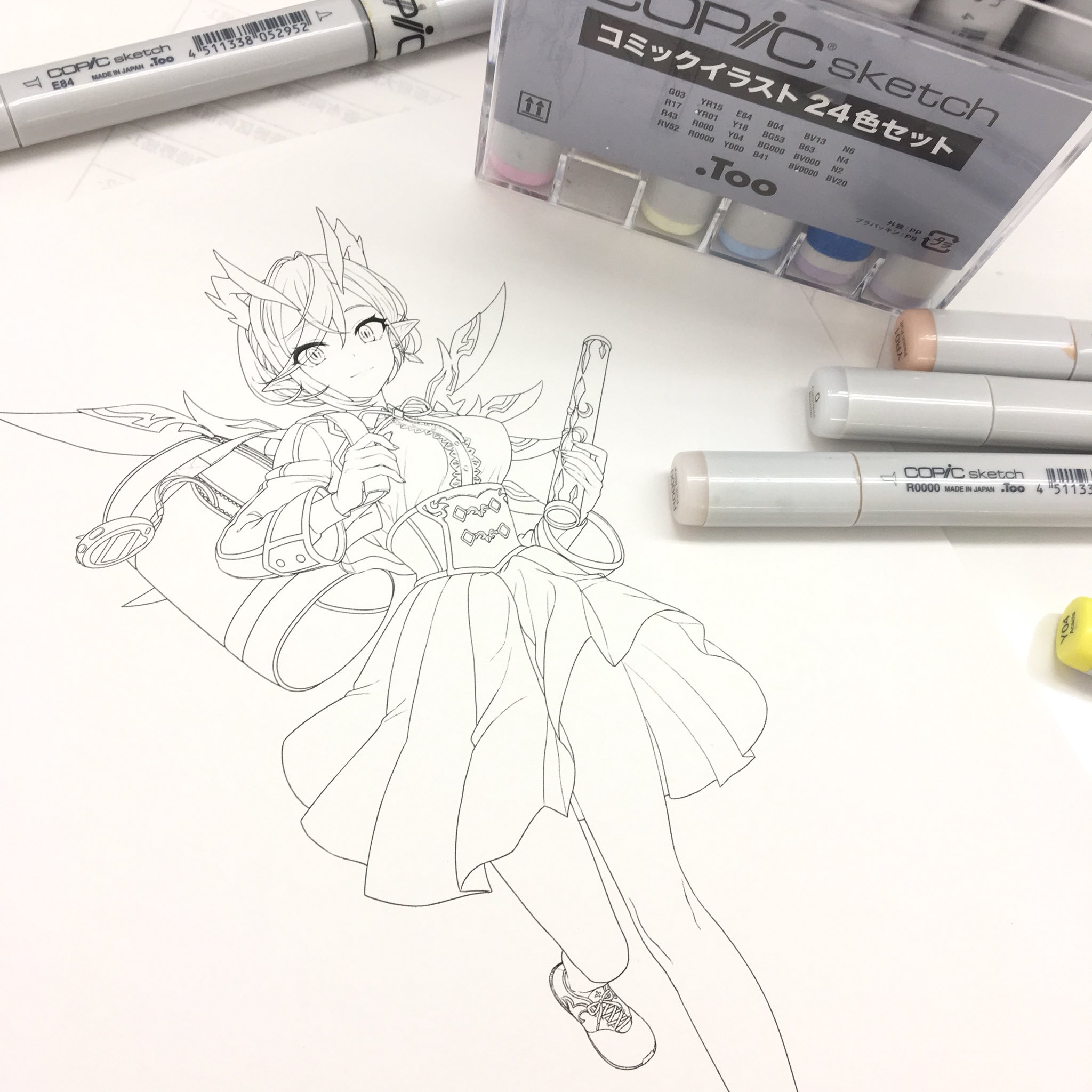 コピック公式 Copic Official 白猫プロジェクトアニバーサリーカフェ店内にて 白猫 コピック塗り絵 コンテスト を開催中 来店するとお好きな塗り絵が1枚もらえます 持ち帰って仕上げてもokなのでぜひご参加ください 私も線画を頂いたので塗ってみました