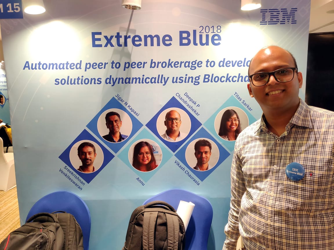 deepupc's tweet image. Our #IBM #ExtremeBlue Intern project Peer to Peer IT Broker on #Blockchain won 2nd prize in Jury award at the #ExtremeBlueExpo. #GTSLabs