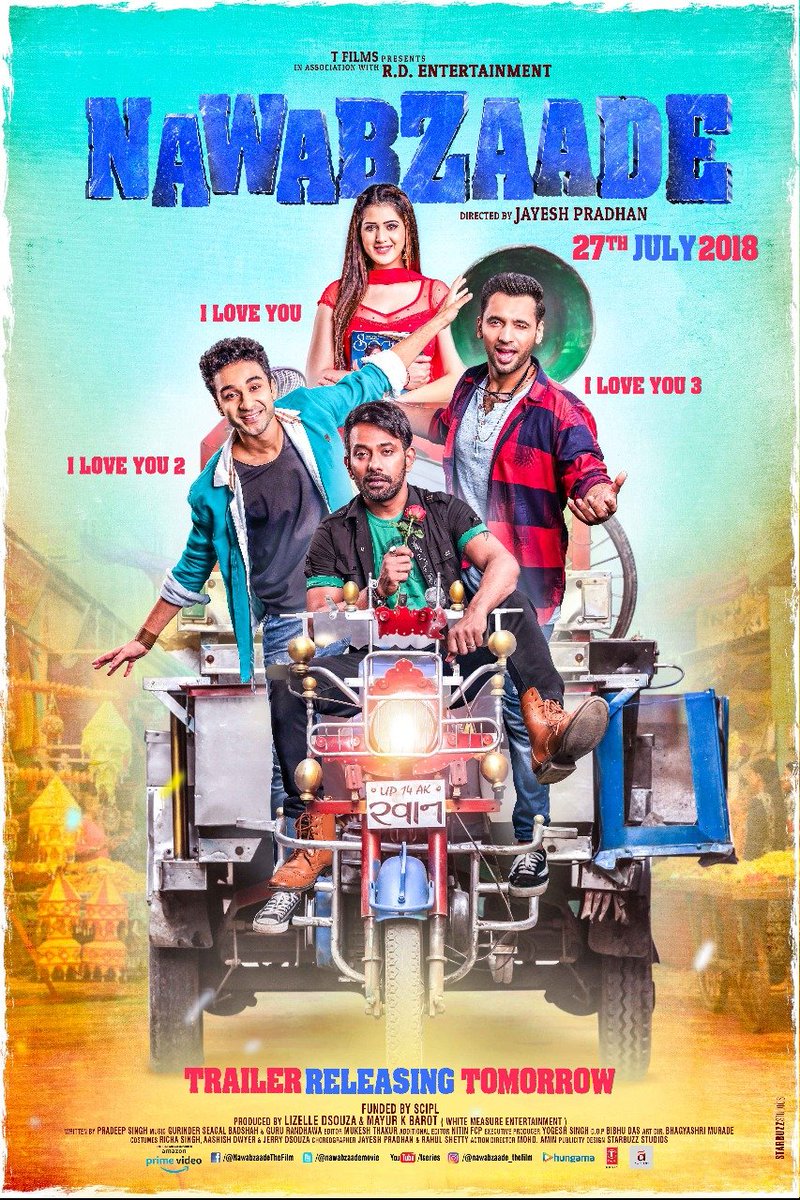 T-Series (@tseries) on Twitter photo Watch these #Nawabzaade try and woo their love in the craziest ways possible. Trailer releasing tomorrow.
#BhushanKumar <a href="/TSeries/">T-Series</a> <a href="/remodsouza/">Remo gopi dsouza</a> <a href="/TheRaghav_Juyal/">Raghav Juyal</a> <a href="/dthevirus31/">Dharmesh D</a> <a href="/punitjpathak/">Punit J Pathak</a> @lizelle1238 <a href="/jayeshpradhan/">Jayesh Pradhan</a> <a href="/isha_rikhi/">Isha Rikhi</a> <a href="/NawabzaadeMovie/">Nawabzaade</a> Watch these #Nawabzaade try and woo their love in the craziest ways possible. Trailer releasing tomorrow.
#BhushanKumar <a href="/TSeries/">T-Series</a> <a href="/remodsouza/">Remo gopi dsouza</a> <a href="/TheRaghav_Juyal/">Raghav Juyal</a> <a href="/dthevirus31/">Dharmesh D</a> <a href="/punitjpathak/">Punit J Pathak</a> @lizelle1238 <a href="/jayeshpradhan/">Jayesh Pradhan</a> <a href="/isha_rikhi/">Isha Rikhi</a> <a href="/NawabzaadeMovie/">Nawabzaade</a>