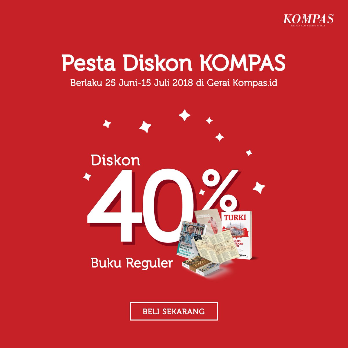 hariankompas's tweet photo. Bagi Anda penggemar buku, jangan lewatkan promo diskon 40% untuk buku terbitan @BukuKOMPAS masih dalam rangkaian HUT #Kompas53.
Cek sekarang di https://t.co/MOHJH0QDJg https://t.co/R0Xp3wV8FG
