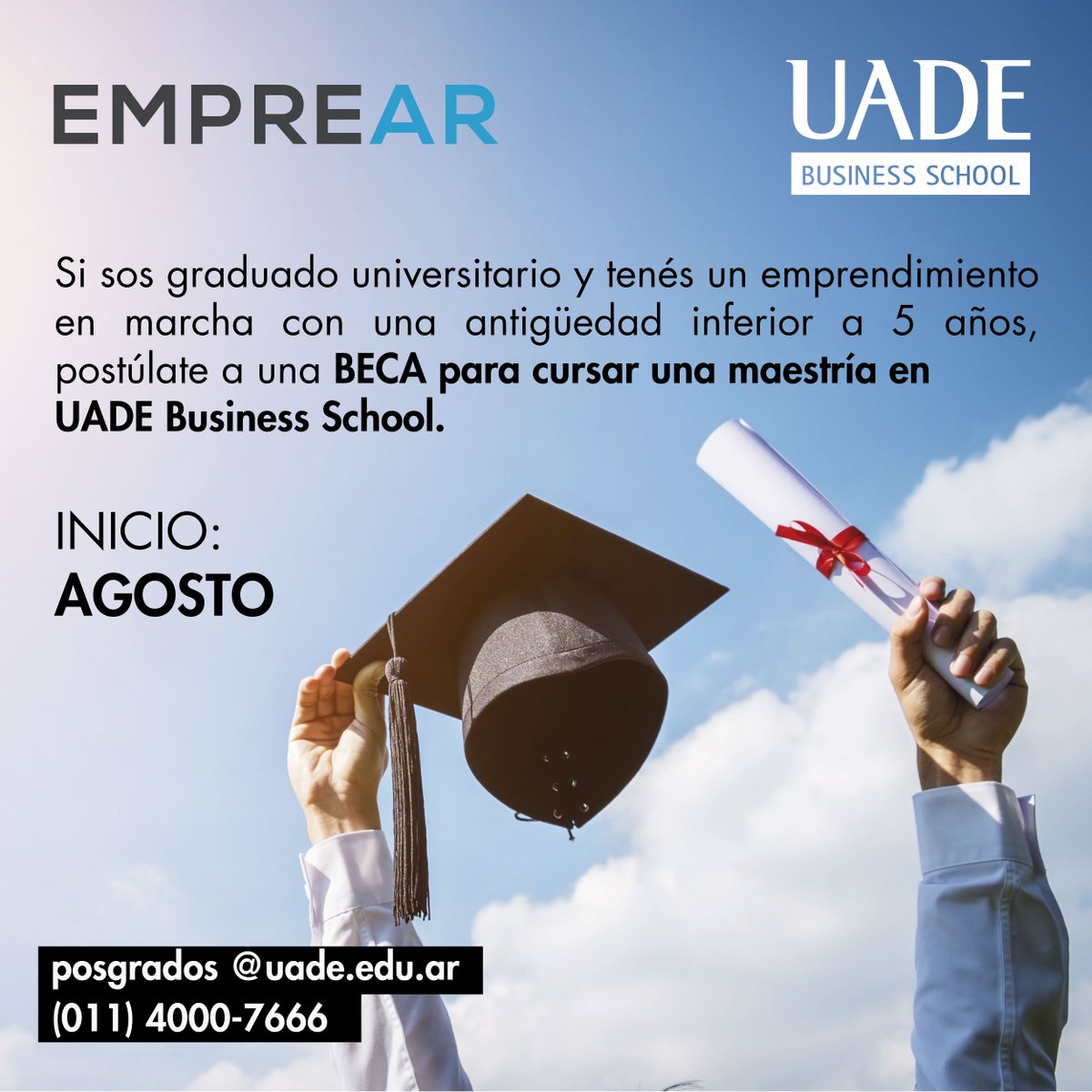 Sos graduado Universitario y tenés un emprendimiento con una antigüedad inferior a cinco años?📢
Esta oportunidad es para vos !✅
Postulate a una BECA para una maestría en <a href="/UADEoficial/">UADE</a>  Business School 📌📚
uade.edu.ar/posgrados 
#uade #beca #maestria #emprendimiento #business