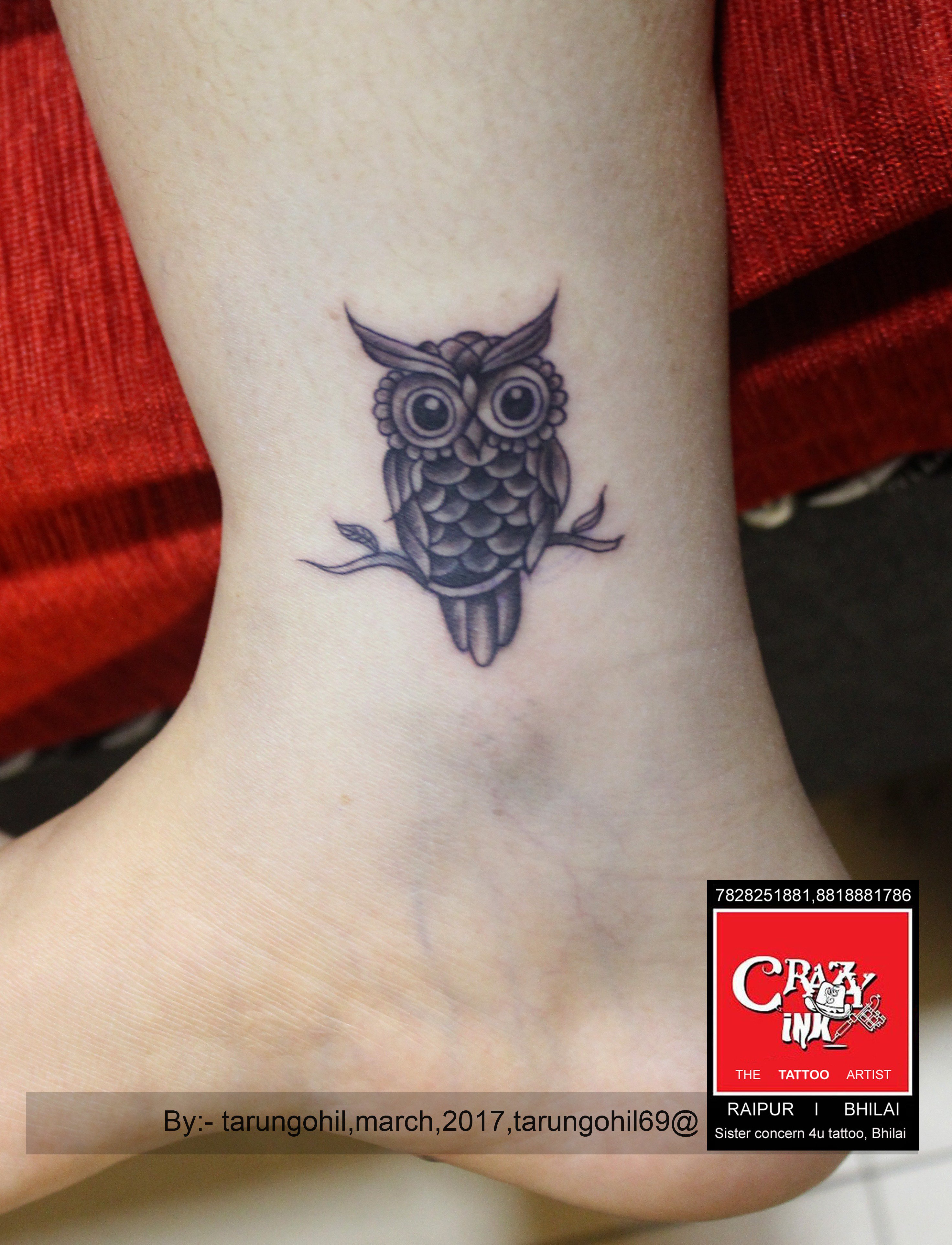 Crazy ink tattoo & Body piercing on Twitter: "black &amp; white owl tattoo  on ankle for men women tattoo done at crazyink tattoo studio raipur.  #black&amp;whitetattoo #owltattoo #ankletattoo #ink #crazyink #creativity  #tattooidea #