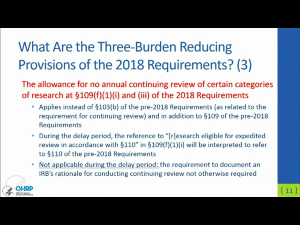 FDAadcomm's tweet image. OHRP explains that default is current #CommonRule. if you decide to transition to the #RevisedCommonRule before 2019, all 3 burden reducing provisions apply &amp;amp; you can't take the decision back. #CommonRule #SACHRP
For more details see our background report: sac-tracker.com/sachrp-2018071…
