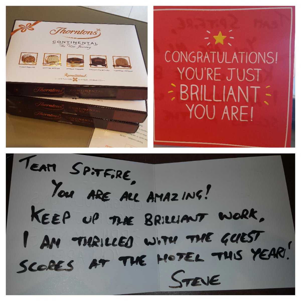 Another fab day for the team being WOWed... chocolates from a guest and a lovely card from the boss!! Nice to know they are appreciated and recognised for all their hard work 💜  <a href="/sjhicklin/">sjh</a> <a href="/SDEBDD/">simon ewins</a>
<a href="/RikkiQuinlan/">RQPI</a> <a href="/StaffsCheshire/">Cheshire & Staffs</a>