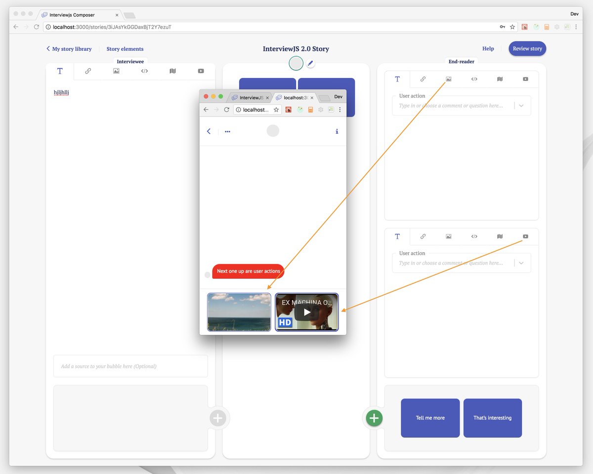 interview_js's tweet image. How about scripting links, images or other media as your end-readers’ responses? Same way you currently do with interviewees’ bubbles? You got it. Coming soon to #interviewjs!

#opennews #toolsfornews #storytelling #journalism #news #opensource #chatbots #scriptedchat