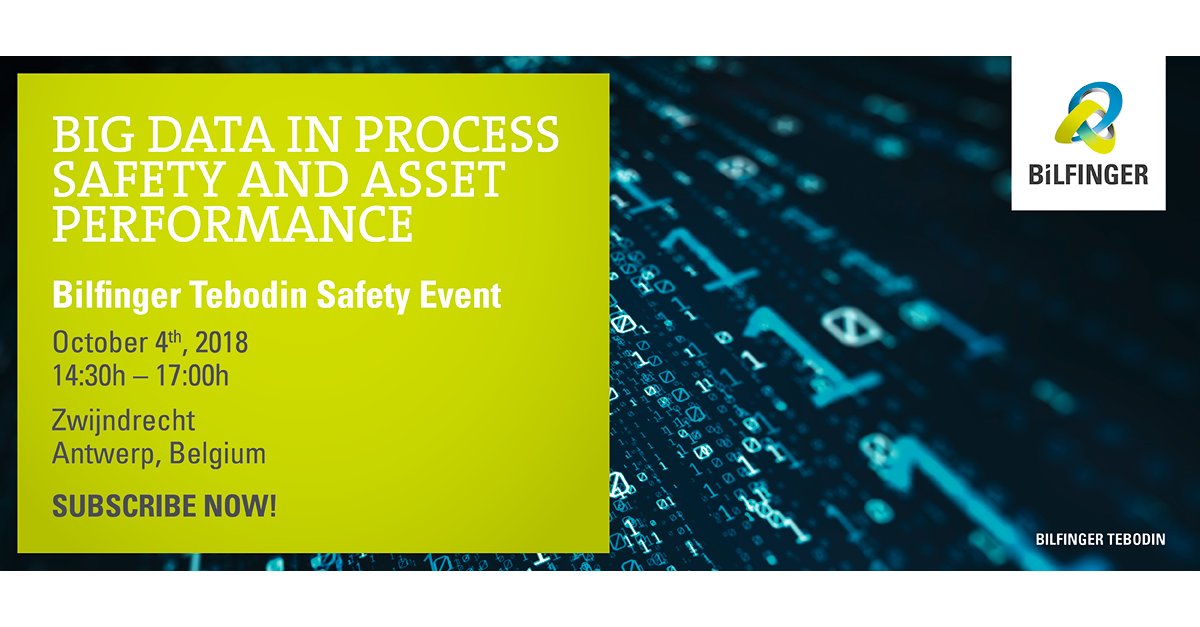 Big Data &amp; Process Safety? Visit our Safety Event in Zwijndrecht - Antwerp (Belgium)! Learn how to use big data to optimize your production process. Subscribe via email to Sigrid Hemelsoet: sigrid.hemelsoet@bilfinger.com bit.ly/2yP2Gem