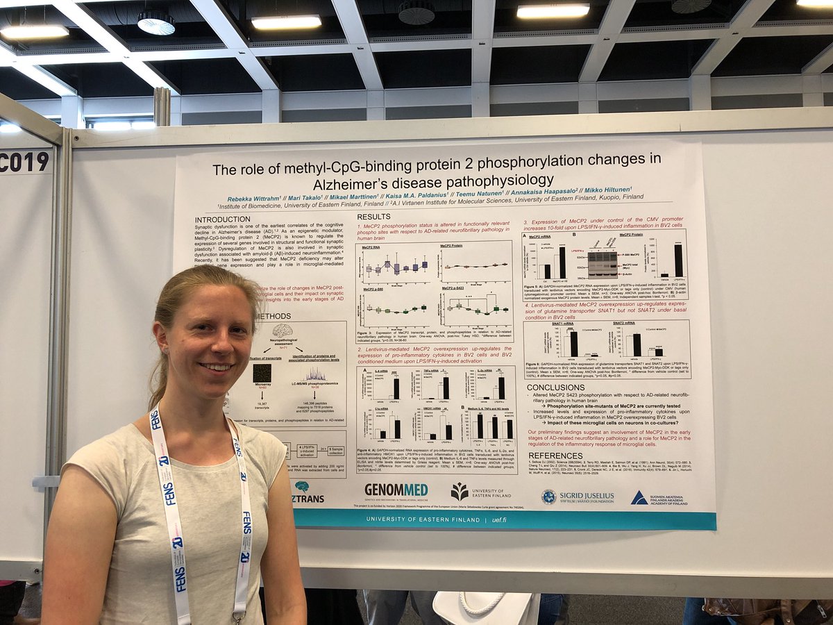 Rebekka presenting her poster on MECP2 phosphorylation changes in #Alzheimer pathophysiology. #FENS2018 #neuroscience #NeurocenterFI @UniEastFinland @GenomMed @NeurocenterFI